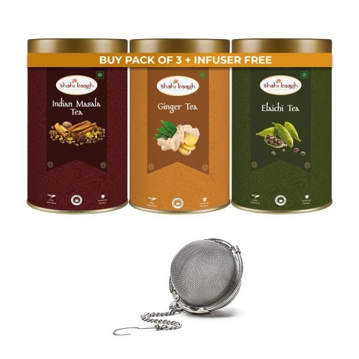 Black tea tin pack of Indian Masala Tea, Ginger Tea, Elaichi Tea with infuser